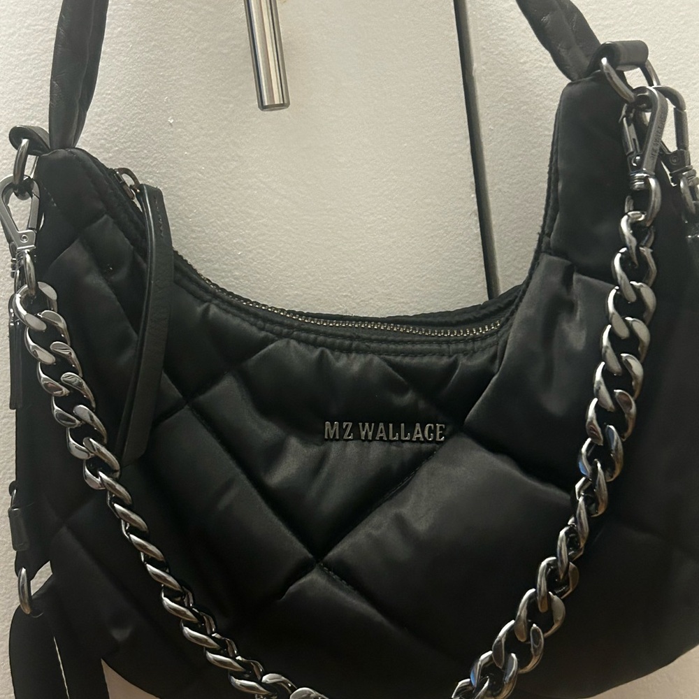 MZ Wallace Bowery Small Black Shoulder Bag with Chain Detail, 100% Authentic - Picture 5 of 9